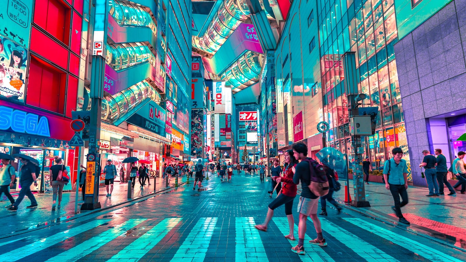 Tokyo city lights and neon signs at night, Akihabara district