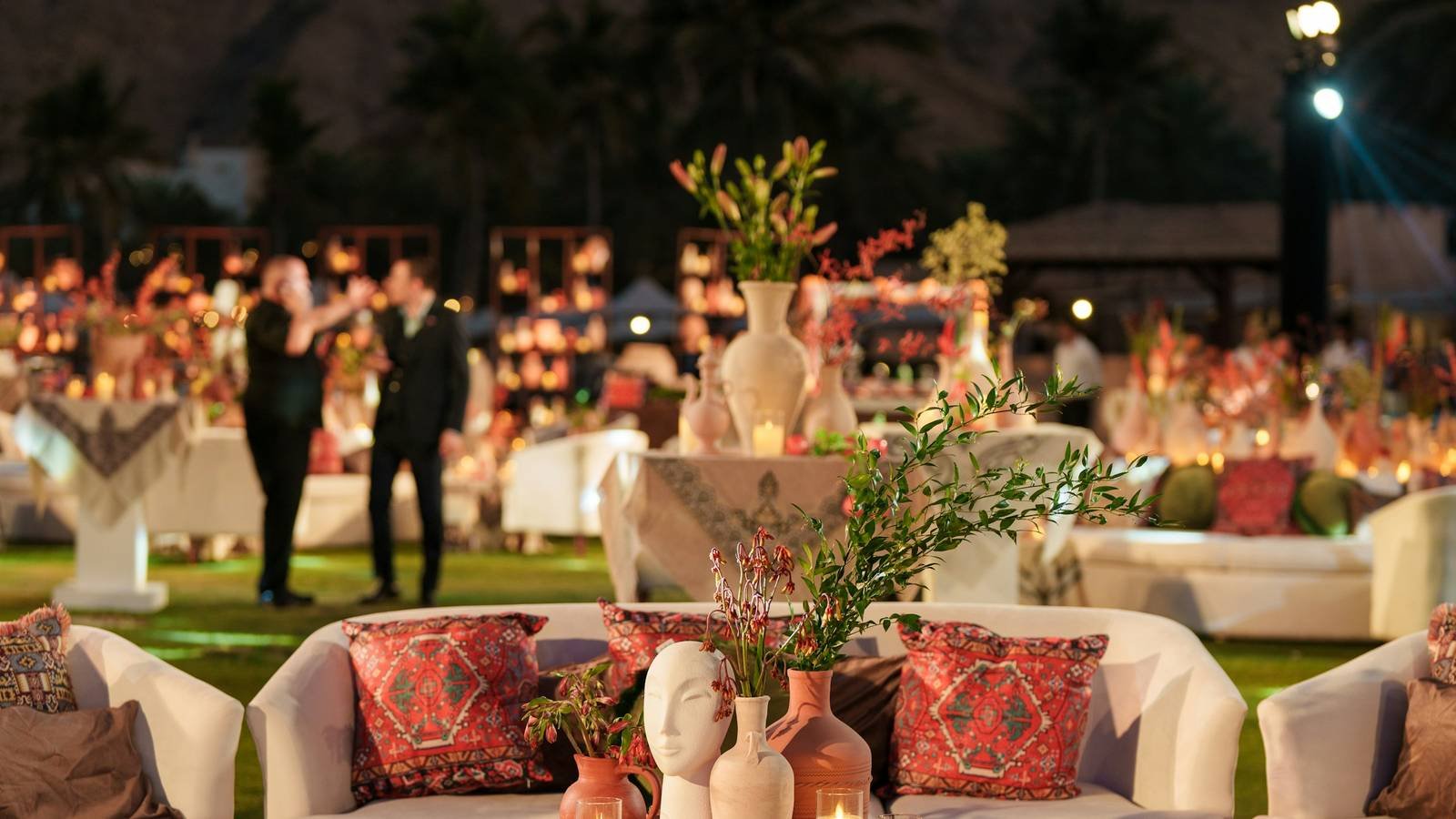 Elegant outdoor twilight lounge set for a private event